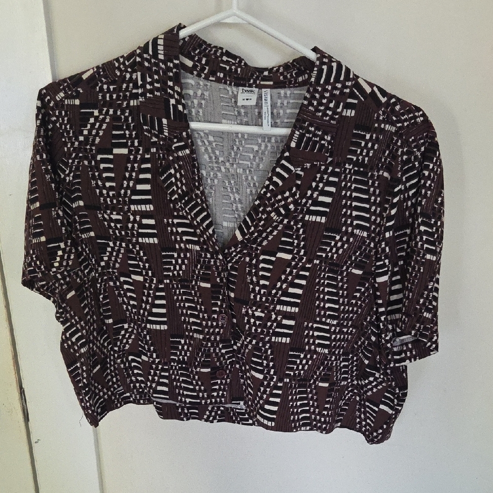 Zara Geometric Patterned Blouse in Brown and White